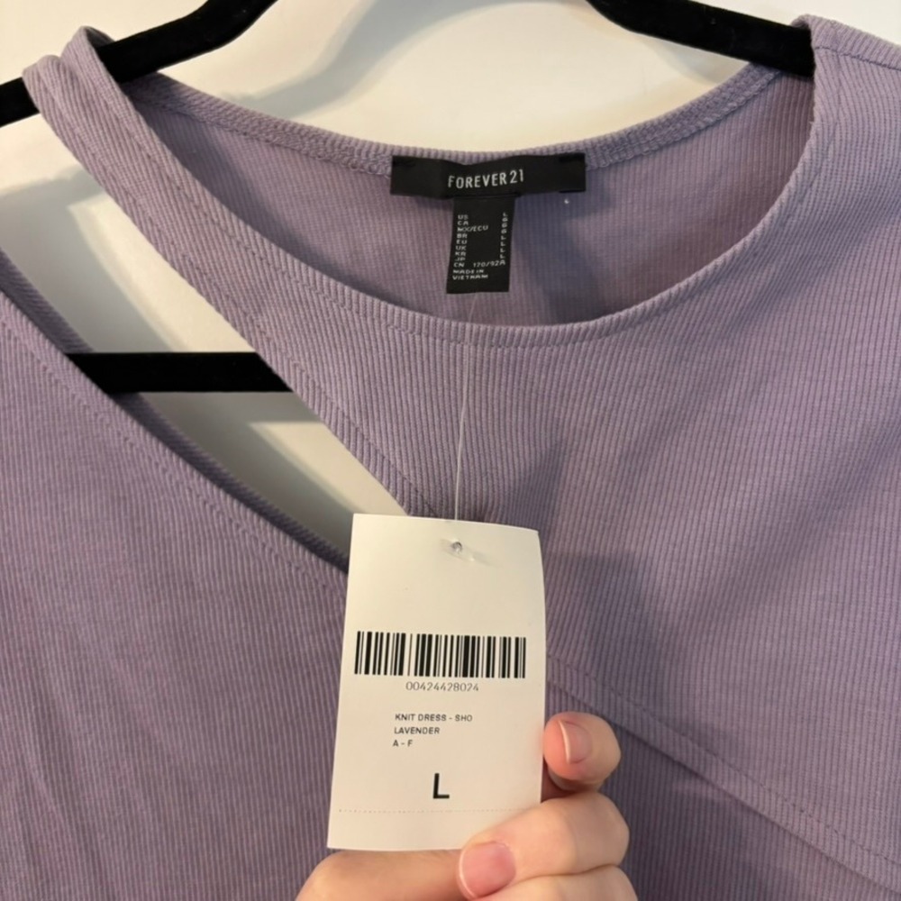 NWT Forever 21 Purple Cutout Dress‎ Ribbed Knit Long Sleeve Mini L - Picture 5 of 14
